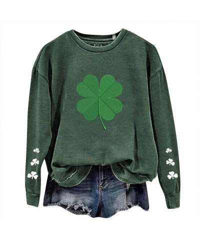 St. Patrick's Day Sweatshirt for Women Long Sleeve Casual Loose Pullover Tops Trendy Blouses Clover Graphic Shirts D6-green $...